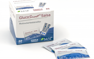GlucoSmart Salsa Blister Teststreifen Blutzucker Messung einzeln verpackt Box Diabetes