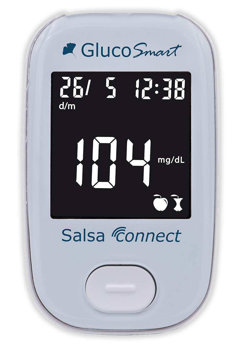 GlucoSmart Salsa connect Blutzuckermessgerät Bluetooth LED Display Teststreifen Diabetes Blutzucker Messung MSP bodmann